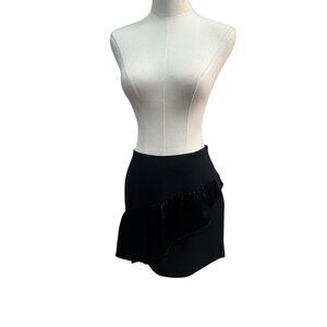 EUC Cinq à Sept Black Asymmetrical Ruffle Mini Skirt Size 4